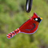 fused glass cardinal ornament, handmade Alabama cardinal glass art, red cardinal window ornament, memorial gift cardinal, Southern artisan glass decor