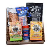 Best of Hoover Alabama food gift box with cookies, peanut brittle, cheese straws, Full Moon Seasoning and Jim N Nick’s cheese biscuit mix