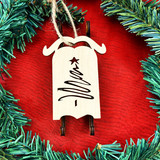 wooden 3D sled ornament Christmas tree rustic wood holiday decoration