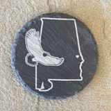 Auburn Tigers slate coaster with engraved eagle design on black natural stone, Alabama-inspired gift for fans, alumni, and game day entertaining