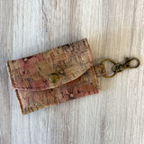 Floral cork credit card holder keychain wallet with zipper pocket and card slots, eco-friendly mini wallet for women, compact and giftable