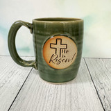 He Is Risen handmade pottery mug, Christian coffee mug Alabama made, Easter gift mug, religious gift for her or him, faith-based ceramic mug