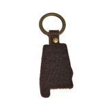Handcrafted Alabama leather keychain made in Falkville, Alabama, durable state-shaped keychain with metal ring, Southern gift accessory