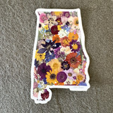 Where I Bloom Alabama floral vinyl sticker made from real pressed flowers, die-cut design for water bottles, laptops, and gifts, Alabama-made souvenir