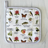 alabama state symbols potholder, quilted cotton pot holder with yellowhammer camellia design, southern kitchen decor gift, heat resistant potholder with hanging loop