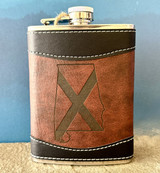 Alabama state flag leather flask engraved design, leather wrapped flask Alabama gift, Alabama pride flask, groomsmen gift Alabama