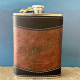 Auburn leather flask with engraved War Eagle design, Auburn fan gift, leather wrapped flask, groomsmen gift Auburn, game day flask