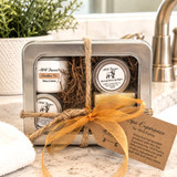 1818 Farms Southern Tea Spa Gift Set featuring handcrafted Shea Crème, Cuticle Balm, Hint of Mint Lip Balm, artisan soap, and reusable gift tin. Made in Alabama and perfect for gifting.