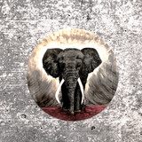 Alabama elephant art sticker featuring a dramatic black elephant with crimson accents, a distinctive Alabama-inspired gift for fans, students and alumni.