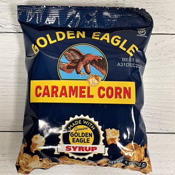 Golden Eagle caramel corn Alabama-made gourmet popcorn snack in clear bag