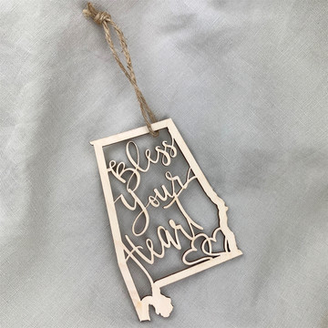 Bless Your Heart wooden ornament made in Alabama, rustic wood ornament with Southern phrase, holiday décor or year-round display