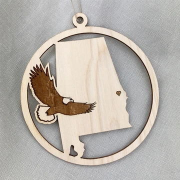 Auburn eagle wooden ornament hanging on a Christmas tree, real wood Auburn Tigers ornament, Alabama-made style collegiate holiday décor