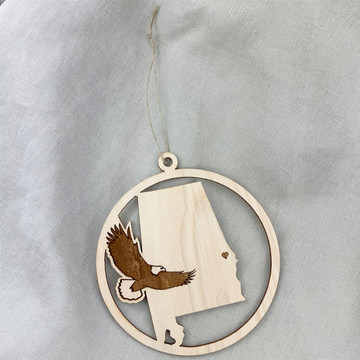 Auburn eagle wooden ornament hanging on a Christmas tree, real wood Auburn Tigers ornament, Alabama-made style collegiate holiday décor