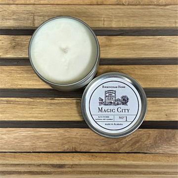 Birmingham soy candle tin, Alabama-made candle gift, Birmingham souvenir candle, travel candle tin, Southern home fragrance Magic City