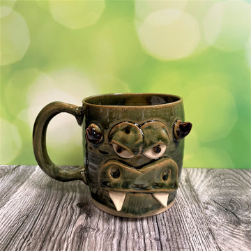 Handmade UAB Dragon stoneware mug by Nelson Pottery, Alabama-made pottery coffee mug for UAB fans, alumni, students, and graduates