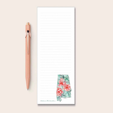Alabama refrigerator notepad with watercolor camellias, magnetic grocery list pad, Southern kitchen décor gift, Alabama-themed stationery