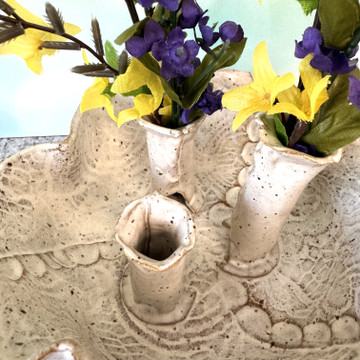Handmade ceramic stem flower vase with three built-in stem holders, artisan pottery décor, Alabama-made gift for flower lovers and home styling.