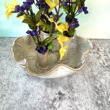 Handmade ceramic stem flower vase with three built-in stem holders, artisan pottery décor, Alabama-made gift for flower lovers and home styling.