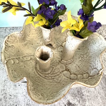 Handmade ceramic stem flower vase with three built-in stem holders, artisan pottery décor, Alabama-made gift for flower lovers and home styling.