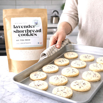 Lavender shortbread cookie mix made in Alabama. Gourmet baking mix for buttery cookies with a subtle floral flavor—perfect for gifting and entertaining.