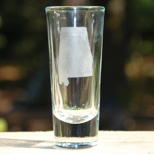 Alabama shot glass, hand-painted Alabama shot glass, etched shot glass Alabama, made in Alabama gifts, Alabama barware, artisan shot glass Alabama