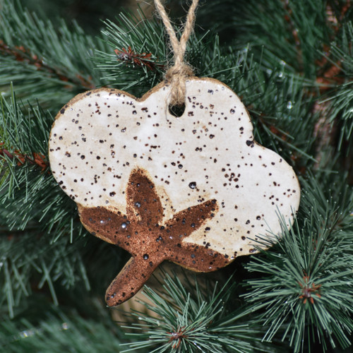Cotton boll ceramic ornament, handmade Alabama pottery gift, Southern décor cotton ornament, artisan gift topper, made in Alabama home décor