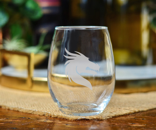 Dragon stemless wine glass hand-painted Alabama artisan UAB fan gift glassware