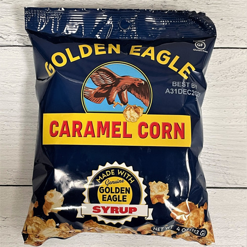Golden Eagle caramel corn Alabama-made gourmet popcorn snack in clear bag