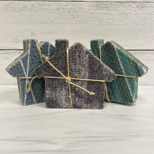 House-shaped carpet coasters made in Alabama, eco-friendly coaster set, housewarming gift idea, unique home decor coasters, sustainable Alabama gift