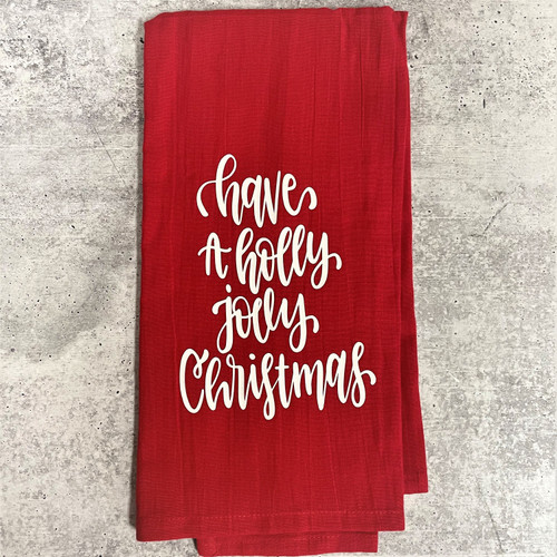 Christmas kitchen towel with “Holly Jolly” design on flour sack cotton, Alabama made holiday tea towel, festive kitchen décor gift
