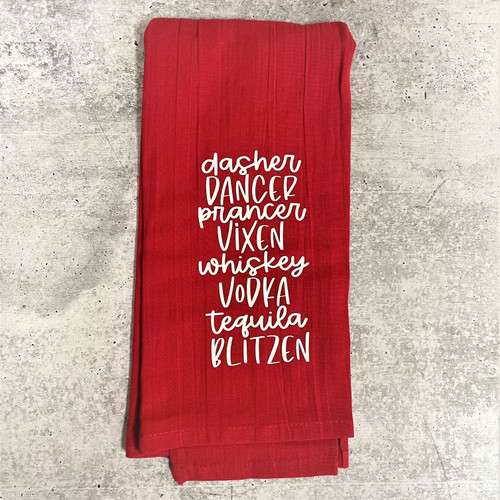 Reindeer names Christmas kitchen towel, Alabama made flour sack towel, holiday kitchen décor, festive dish towel gift, Santa reindeer towel, Birmingham Alabama handmade