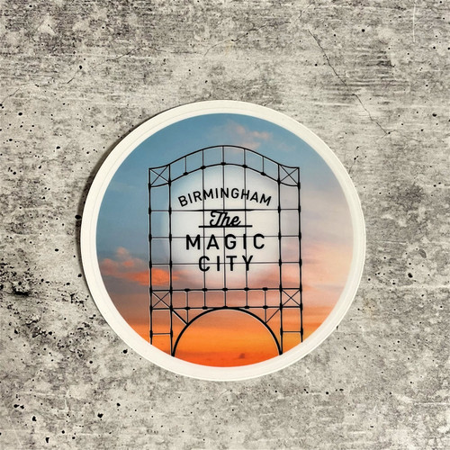 Magic City Birmingham sticker featuring the historic 1926 sign, designed in Alabama. Durable vinyl decal perfect for gifts, laptops, and collectors.