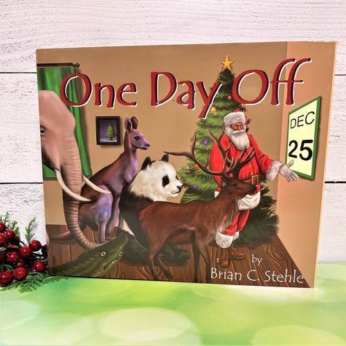 “One Day Off hardcover children’s Christmas book featuring Santa’s reindeer holiday story”