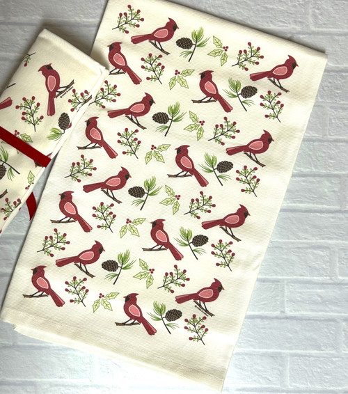 Cardinal kitchen towel, memorial gift, sympathy gift, organic cotton kitchen towel, cardinal home decor, Southern gift idea
