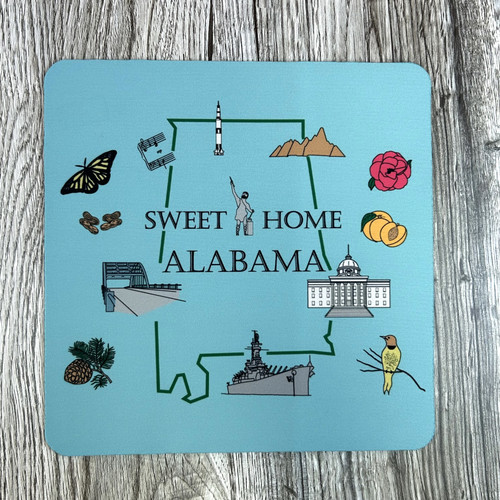 Alabama mouse pad, Sweet Home Alabama desk accessory, Alabama landmarks mouse pad, state pride office gift, Yellowhammer Camellia Longleaf Pine design, Alabama souvenir gift