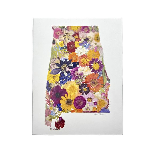 Alabama pressed flower notecards featuring delicate floral artwork, beautifully arranged on premium stationery for gifting, correspondence, and Alabama-made souvenirs.