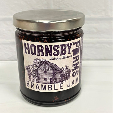 Mixed berry bramble jam in a glass jar by Hornsby Farms, Alabama-made gourmet jam with blueberries, blackberries, and raspberries