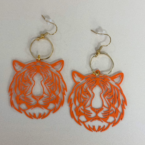 filigree tiger earrings for Auburn fans. Lightweight, handcrafted style—perfect game day jewelry or unique gift for Auburn lovers.