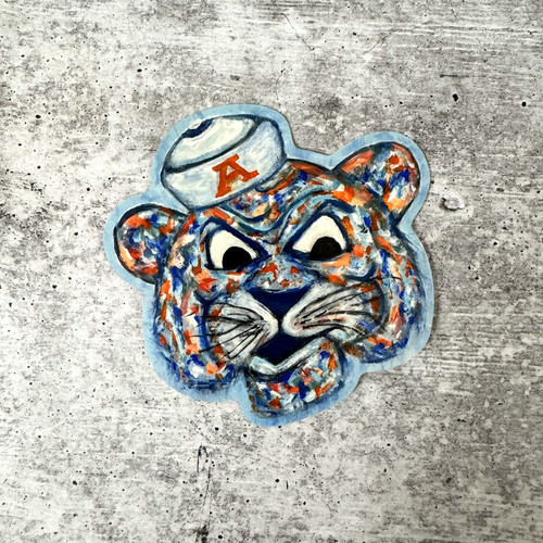 Aubie vintage Auburn Tigers sticker Auburn mascot sticker orange and blue design
die-cut Aubie sticker  
Auburn Tigers gift sticker packaging for fans and alumni