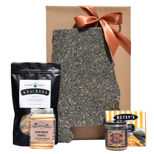 Alabama shaped cutting board with gourmet food makes a great charcuterie gift collection