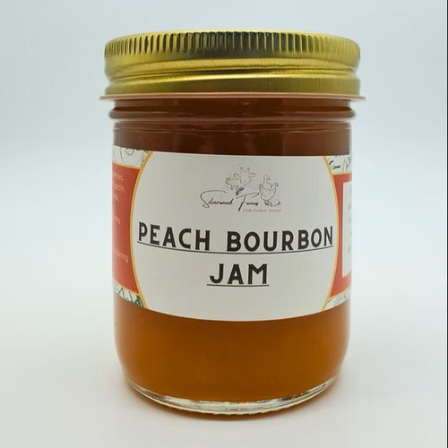 Silverwood Farms gourmet jams featuring Peach Bourbon flavors in glass jars