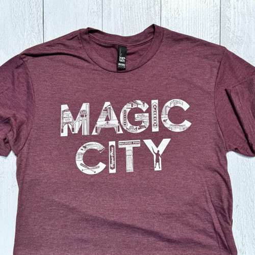 Magic City Birmingham T-shirt with illustrated landmarks including Vulcan statue, Sloss Furnaces, and Railroad Park – Alabama graphic tee
