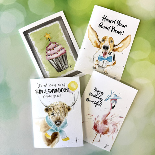 Hand-painted birthday card with envelope, made in Alabama, featuring unique artistic designs on premium cardstock