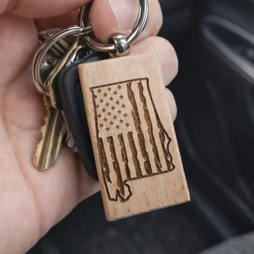 wooden American flag keychain engraved rustic wood keychain patriotic gift USA flag keychain wooden