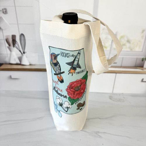 Alabama wine tote, Sweet Home Alabama canvas wine bag, Alabama gift wine carrier, Southern hostess gift tote, reusable wine gift bag Alabama, Alabama themed gift bag