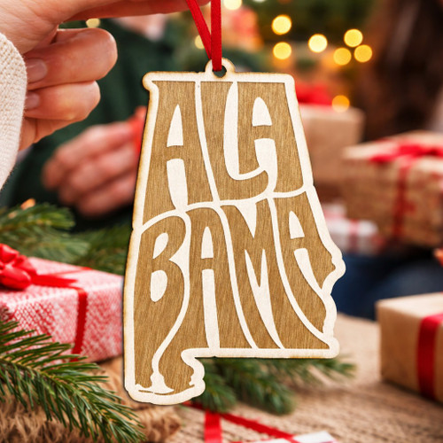 Wooden Alabama engraved ornament laser-cut natural wood Alabama state Christmas ornament made in Alabama