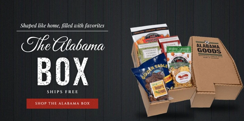 The Alabama Box, shaped like home and filled with Alabama favorites. Ships free