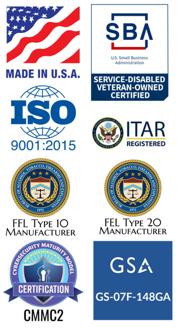 EOD Gear is an SBA Certified SDVOSB company with ISO 9001 QA Certification, ITAR Registration, ATF FFL Type 10, FEL Type 20, CMMC2 Certification and is a GSA Contract Holder manufacturing specialized tools for the War Fighter in Franklin, TN.
