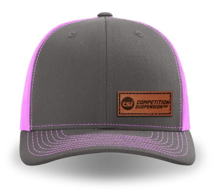 LEATHER PATCH TRUCKER HAT-PINK