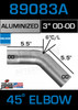 45 Degree Exhaust Elbow Aluminized 3" with 5.5" Legs OD-OD
